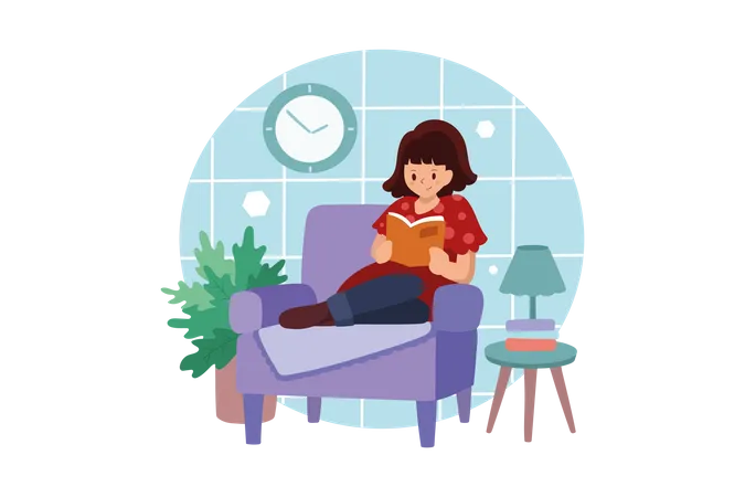 Girl reading a book at home  Illustration