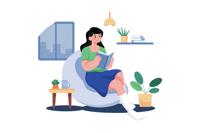 Girl Reading A Book At Home  Illustration