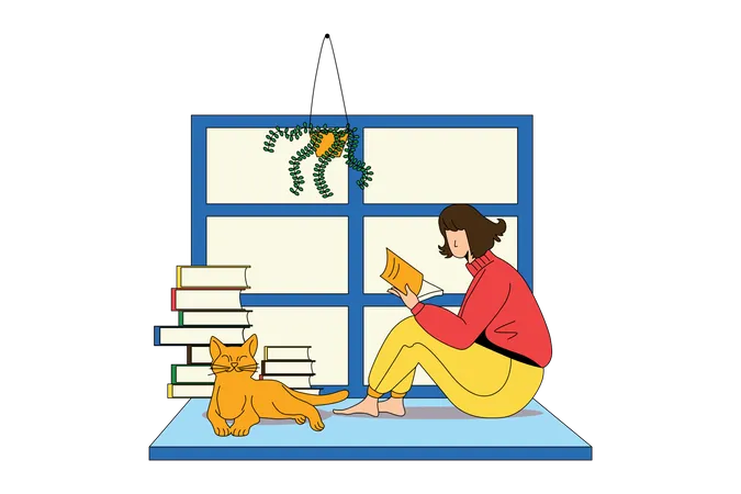 Girl Reading a Book  Illustration