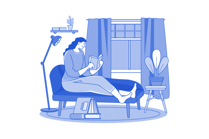 Girl Reading A Novel During Quarantine  Illustration