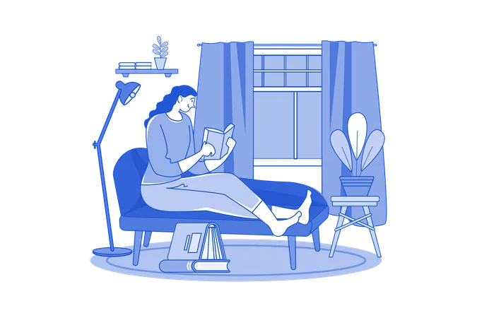 Girl Reading A Novel During Quarantine  Illustration