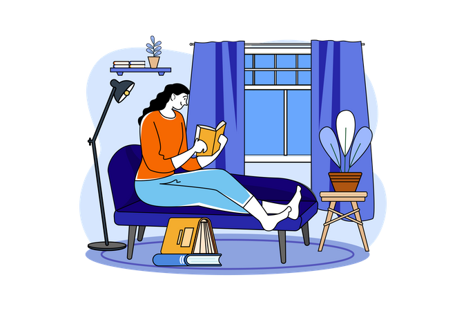 Girl reading a novel during quarantine Illustration