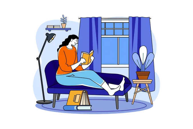 Girl reading a novel during quarantine  Illustration
