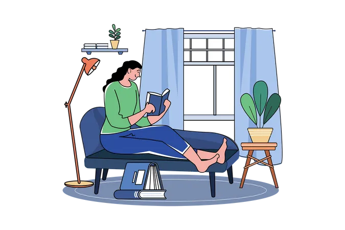 Girl reading a novel during quarantine  Illustration