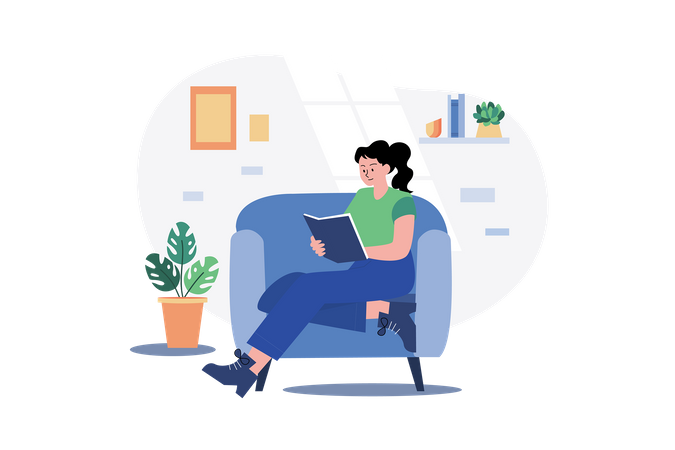 Girl Reading A Novel During Quarantine  Illustration