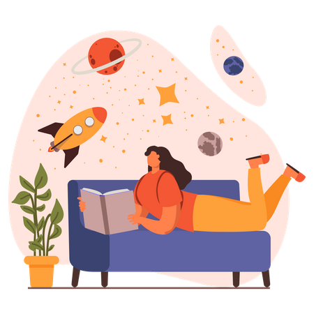 Girl reading about astrology Illustration