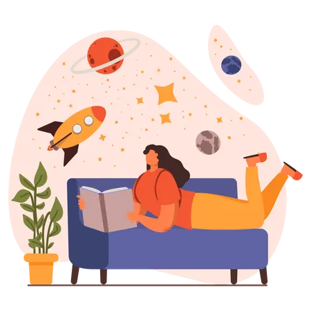 Girl reading about astrology Illustration