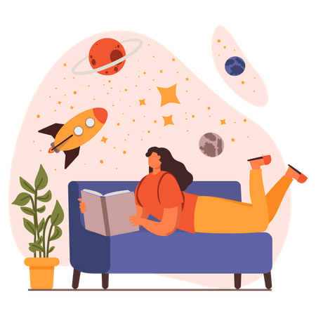 Girl reading about astrology  Illustration