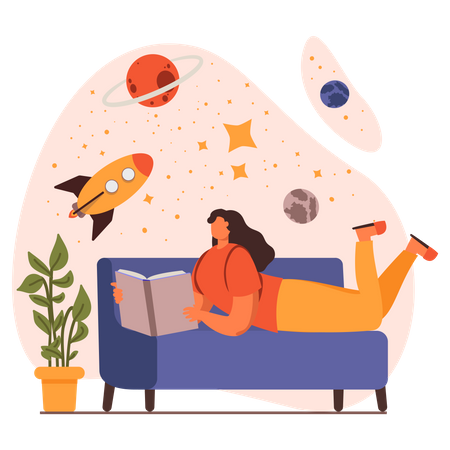 Girl reading about astrology  Illustration