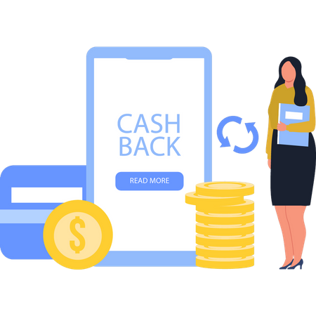 Girl Reading About Cashback  Illustration