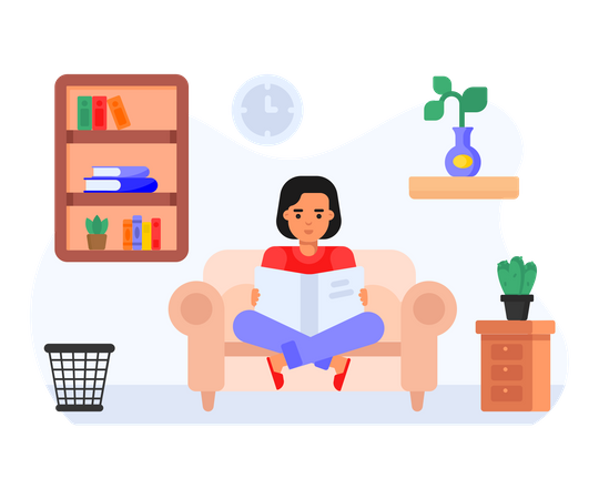 Girl Reading At Home  Illustration