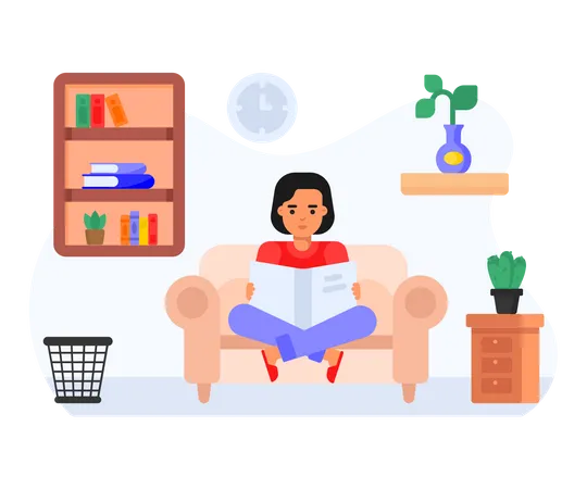 Girl Reading At Home  Illustration