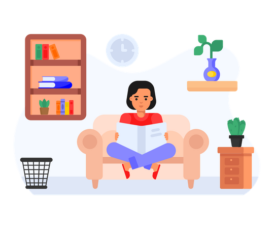 Girl Reading At Home  Illustration