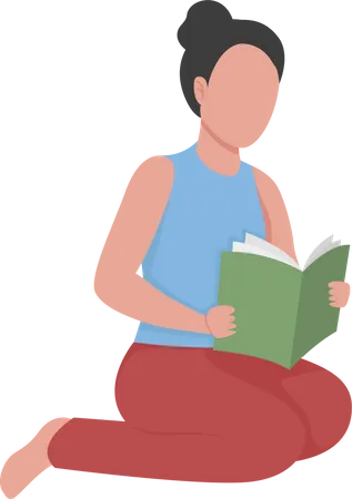Girl Reading Book Semi Flat Color Vector Character Sitting Figure Full Body Person On White Spending Time With Fiction Isolated Modern Cartoon Style Illustration For Graphic Design And Animation Illustration