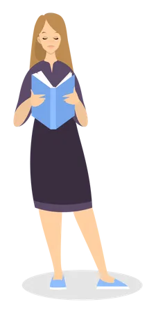 Young Woman Standing And Reading Book Concept The Person Read In Library Guirl Study Isolated Vector Illustration In Cartoon Style Illustration