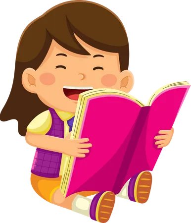Girl Kids Reading Book Illustration