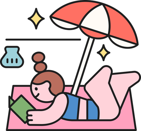 Girl reading book at beach  Illustration