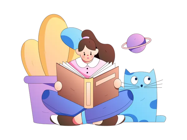 Girl reading book at home  Illustration