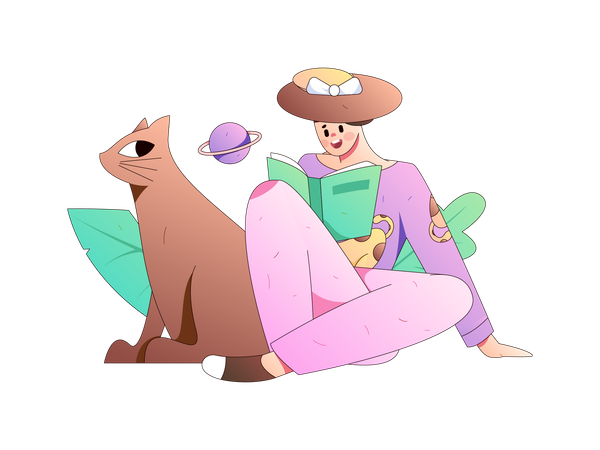 Girl reading book at home  Illustration