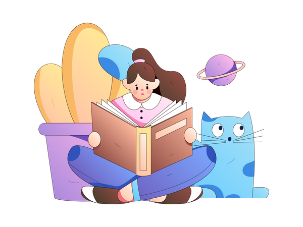 Girl reading book at home  Illustration