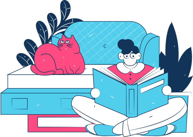 Girl reading book at home  Illustration