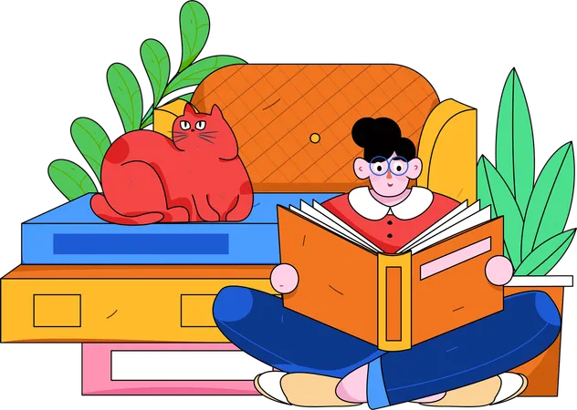 Girl reading book at home  Illustration