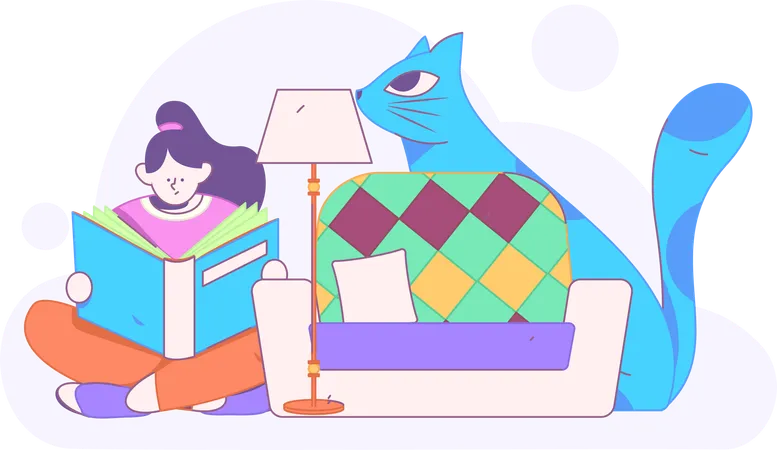 Girl reading book at home  Illustration