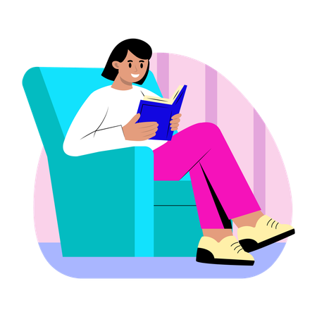 Girl Reading book at home  Illustration