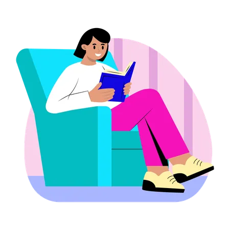 Girl Reading book at home  Illustration