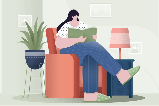 Girl reading book at home  Illustration