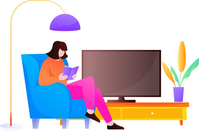 Girl reading book at home  Illustration