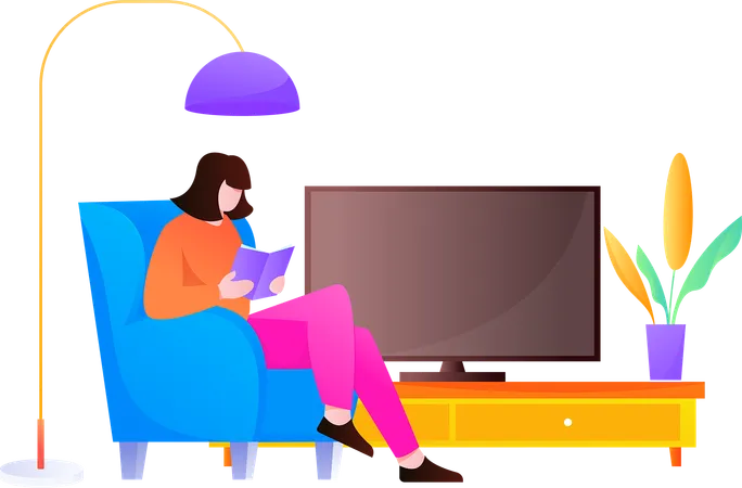 Girl reading book at home  Illustration