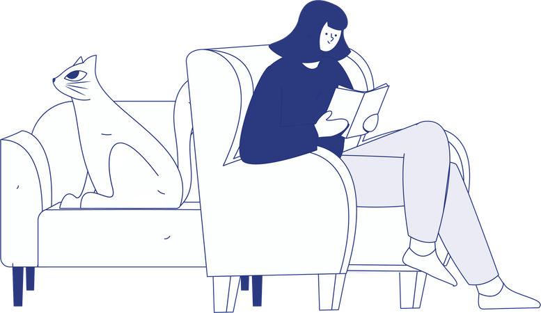 Girl reading book at home  Illustration