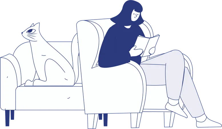 Girl reading book at home  Illustration