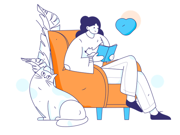 Girl reading book at home on armchair  Illustration