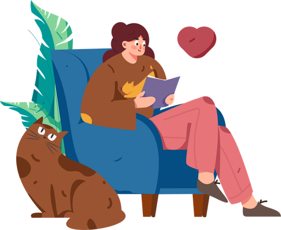 Girl reading book at home on armchair  Illustration