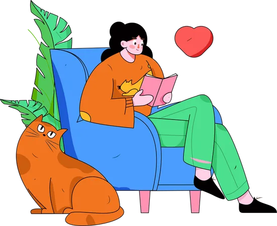 Girl reading book at home on armchair  Illustration