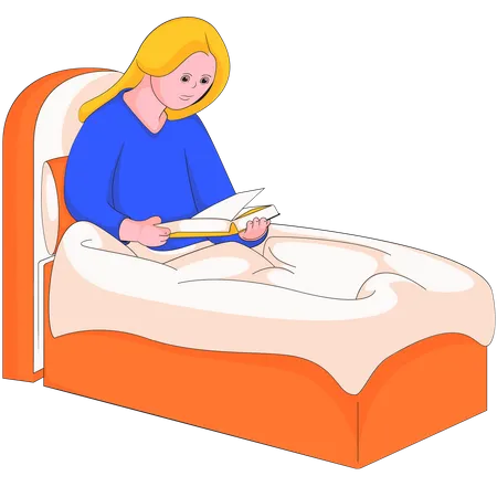 Girl reading book before sleeping Illustration