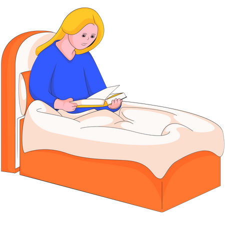 Girl reading book before sleeping  Illustration