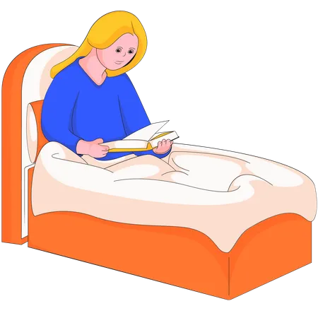 Girl reading book before sleeping  Illustration