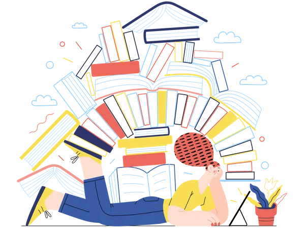 Girl reading book digitally  Illustration