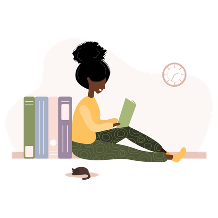 Girl reading book for exam preparation Illustration