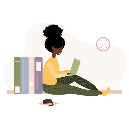 Girl reading book for exam preparation Illustration