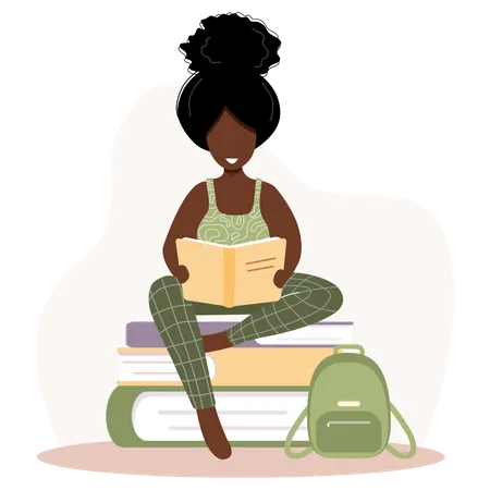 Girl reading book for exam preparation  Illustration