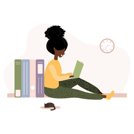 Girl reading book for exam preparation  Illustration