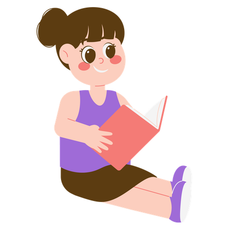 Girl Reading Book  Illustration