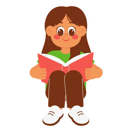 Girl Reading Book  Illustration