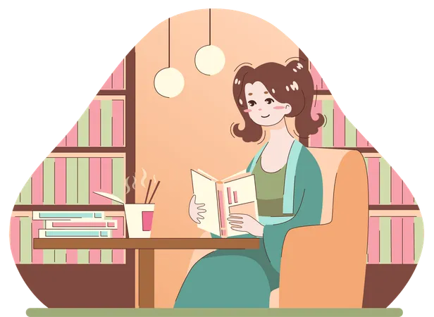 Girl reading book  Illustration