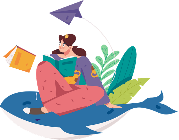 Girl reading book  Illustration