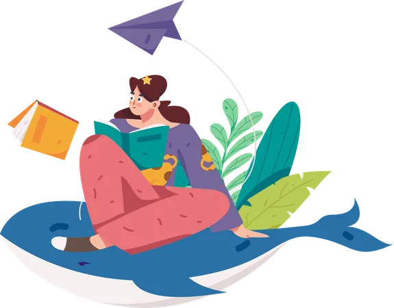 Girl reading book  Illustration